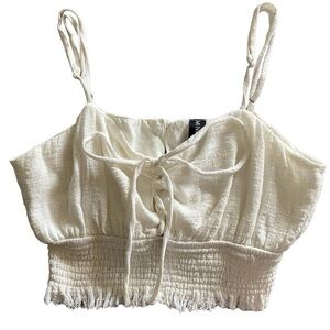 Minkpink Lace-Up Front Tie, Thin Adjustable Straps White Crop Top